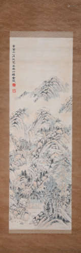 A Chinese Landscape Painting Paper Scroll, Jin Cheng Mark