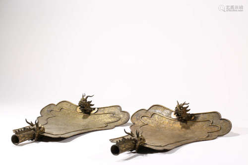 A Pair of Gilt Bronze Plantain Fans