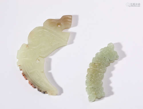 A Set of Two Carved Jade Pendants