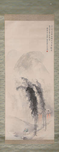 A Chinese Landscape and Figure Painting Paper Scroll, Liang ...