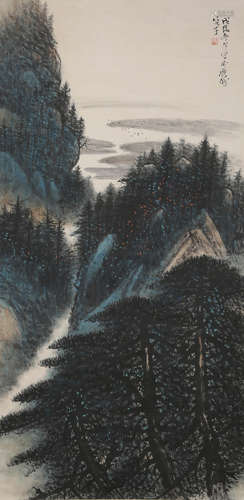 A Chinese Landscape Painting Paper Scroll, Li Xiongcai Mark