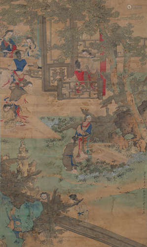 A Chinese Landscape Painting Silk Scroll, Xu Cao Mark