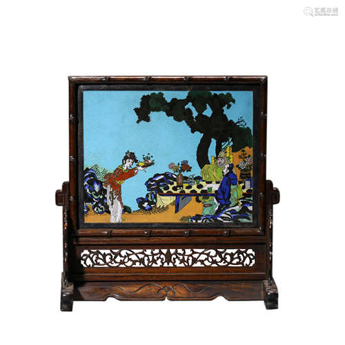 A Cloisonné Enamel Magu Presenting Birthday Table Screen