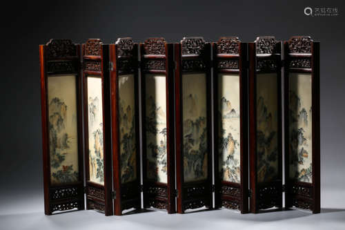 A Set of Carved Boxwood Landscape Screens