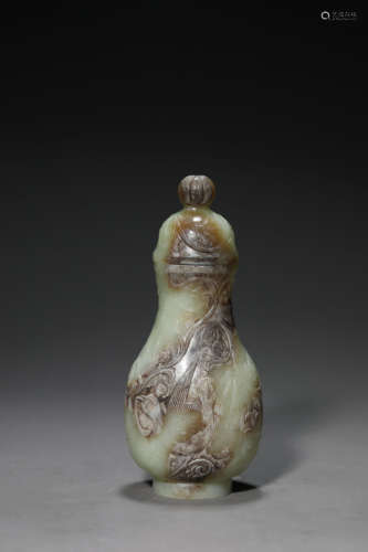 A Carved Brownish Jade Phoenix Vase