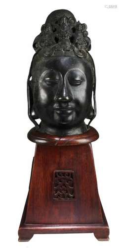 Antique Bronze Guanyin Head, Ming Dynasty