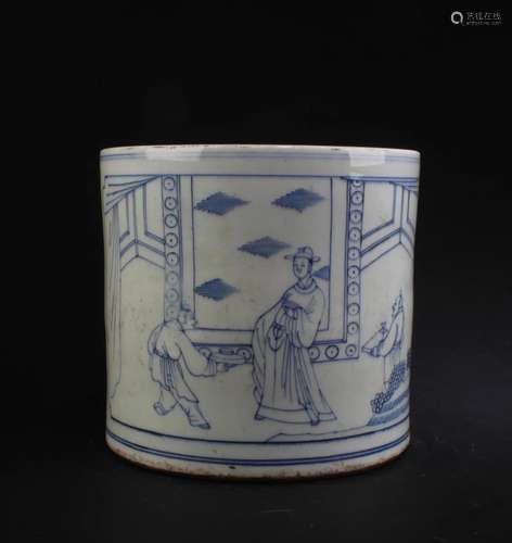 Chinese Blue & White Porcelain Brushpot