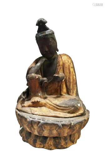 A Carved Wooden Guanyin Statue