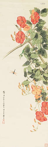 居廉 戊辰（1868） 花卉草虫 设色纸本 立轴