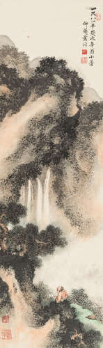 叶昀 辛酉（1981） 观瀑图 设色纸本 立轴