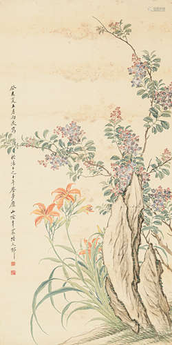 陆文郁 癸亥（1923） 花卉 设色绢本 立轴