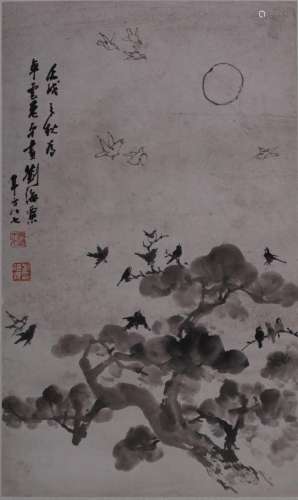 刘海粟 现代 飞鸟图 水墨纸本立轴