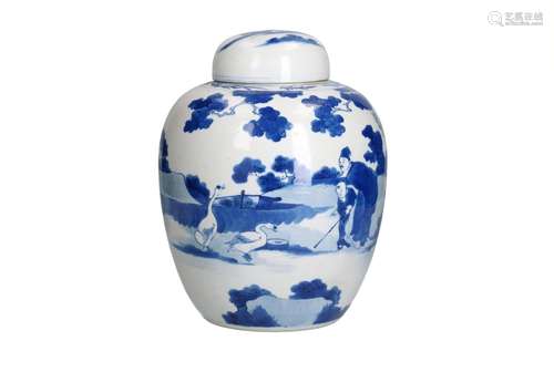 A blue and white porcelain lidded jar, decorated Wang Xizhi ...