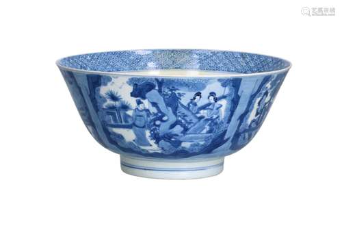 A blue and white porcelain bowl, decorated with reserves dep...