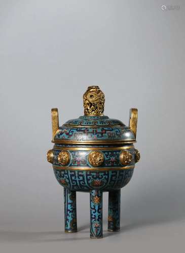 A Cloisonne Enamel Tripod Vessel Ding