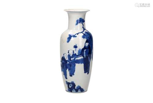 A blue and white porcelain vase, decorated with figures. Mar...