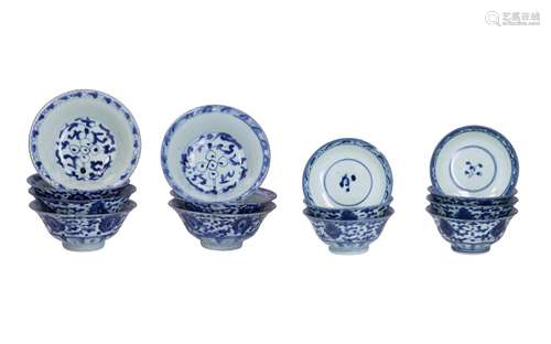 A set of five and a set of seven blue and white porcelain bo...