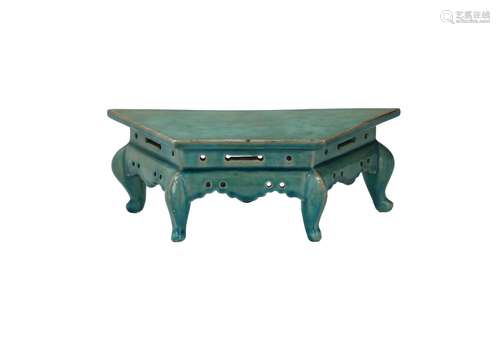 A turquoise glazed porcelain miniature table. Unmarked. Chin...