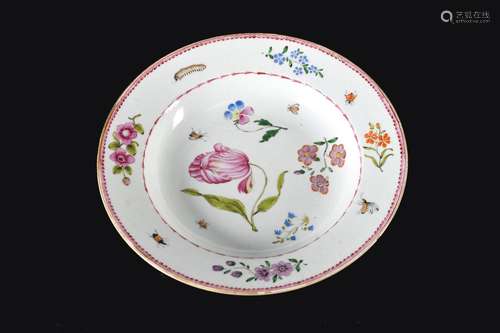 A famille rose porcelain deep dish, decorated with flowers, ...