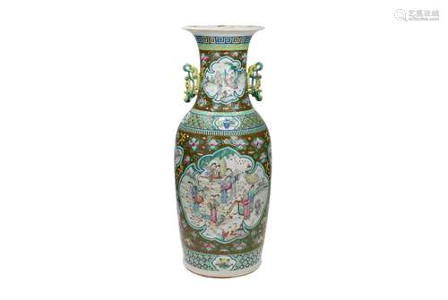 A polychrome porcelain vase, decorated with figures. Unmarke...