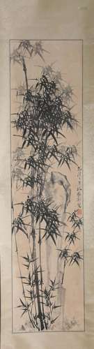 A Chinese Bamboo Painting Paper Scroll