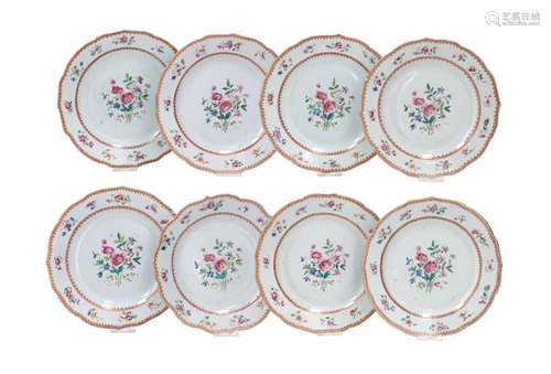 A set of eight famille rose porcelain dishes with scalloped ...