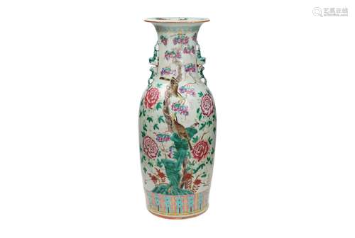 A polychrome porcelain vase, decorated with water birds and ...