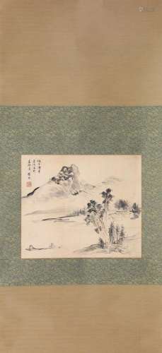 A Chinese Landscape and Figure Painting Paper Scroll