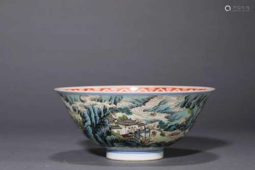 A Famille Rose Landscape Flaring Bowl