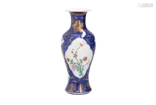 A powder blue porcelain vase, decorated with gilded flowers ...