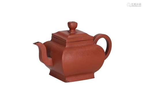 A square-shaped Yixing teapot. Marked with 2-character mark ...