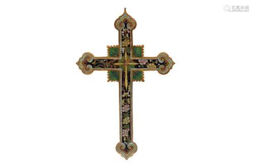 A gilt bronze cross inlaid with enamel, decorated with flowe...