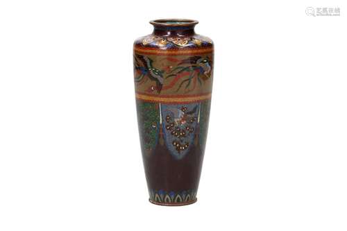 A pair of polychrome cloisonné vases, decorated with dragons...