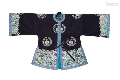 A silk robe with embroidery depicting flowers, waves and cra...