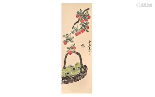 A scroll painting depicting a fruit basket and fruit tree. S...