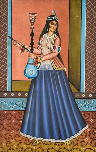 'Lady', unsigned, canvas on board. Persia, Qajar, ...