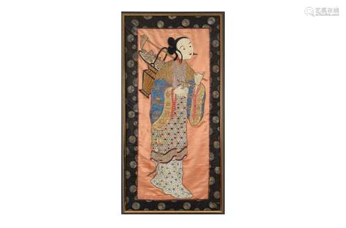 A silk embroidery in frame, depicting Dai Yu, from Cao Xueqi...