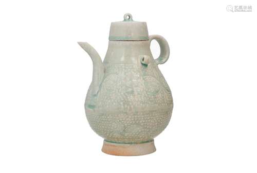 A Qingbai ware lidded ewer with relief decor of flowers and ...