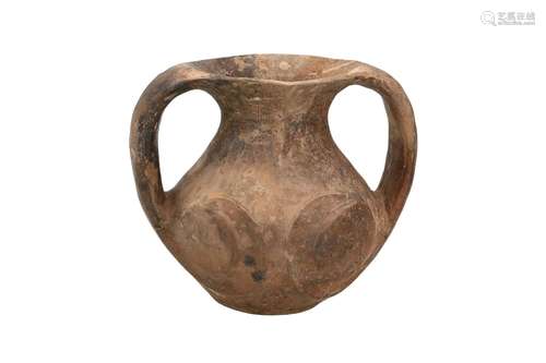 A black pottery Lifang amphora jar with two ears. Unmarked. ...