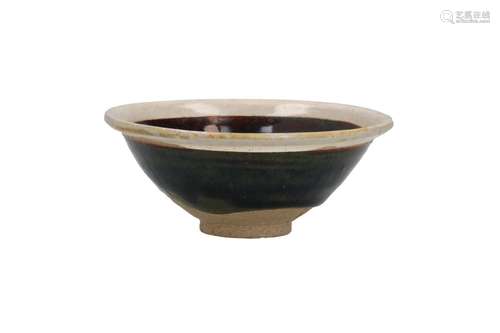 A black glazed Chizou ware tea bowl with white rim. Unmarked...