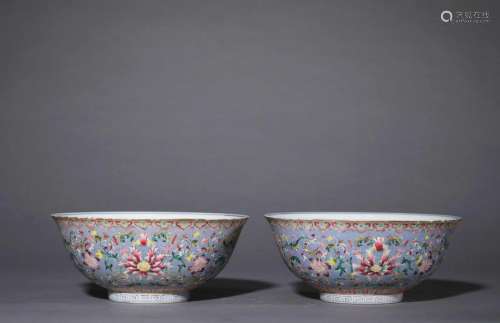 A Pair of Blue-Ground Flower Bowls