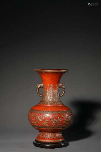 A Gilt Decorated Coral-Red Glaze Eight Treasures