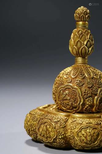 A Gold Filigree Double-Gourd Shape Vase and Plate