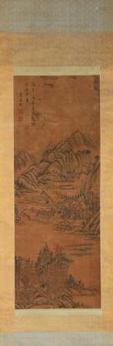 A Chinese Landscape Painting Paper Scroll, Wang Wenqi
