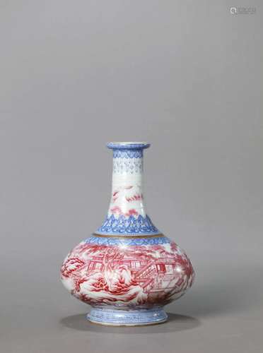 A Yangcai Glaze Landscape and Figure Bottle Vase