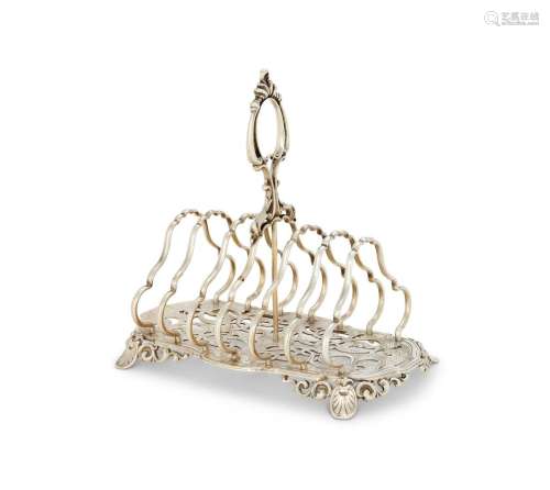 A VICTORIAN SILVER SIX DIVISION TOAST RACK BY JOHN GILBERT