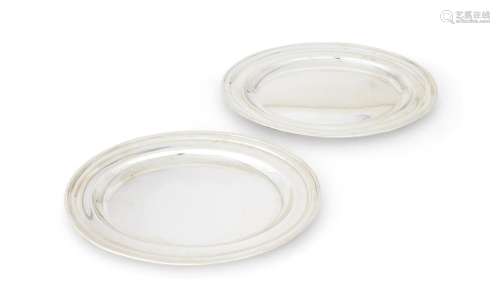 A PAIR OF SILVER OVAL PLATTERS BY ATKIN BROTHERS