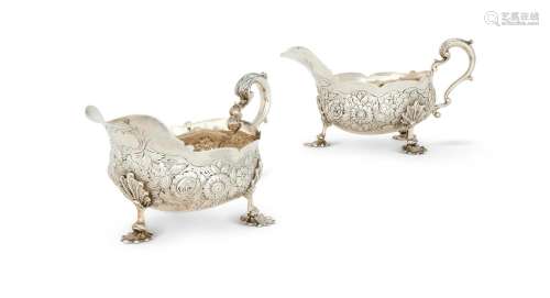 A PAIR OF WILLIAM IV SILVER SHAPED OVAL SAUCE BOATS BY EDWAR...