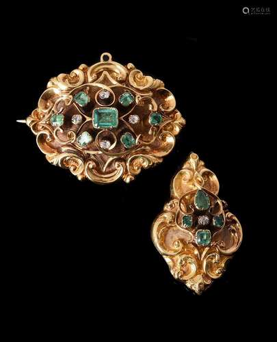 AN EARLY VICTORIAN EMERALD AND DIAMOND BROOCH