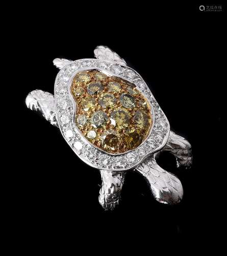 A FRENCH DIAMOND AND YELLOW DIAMOND TORTOISE BROOCH